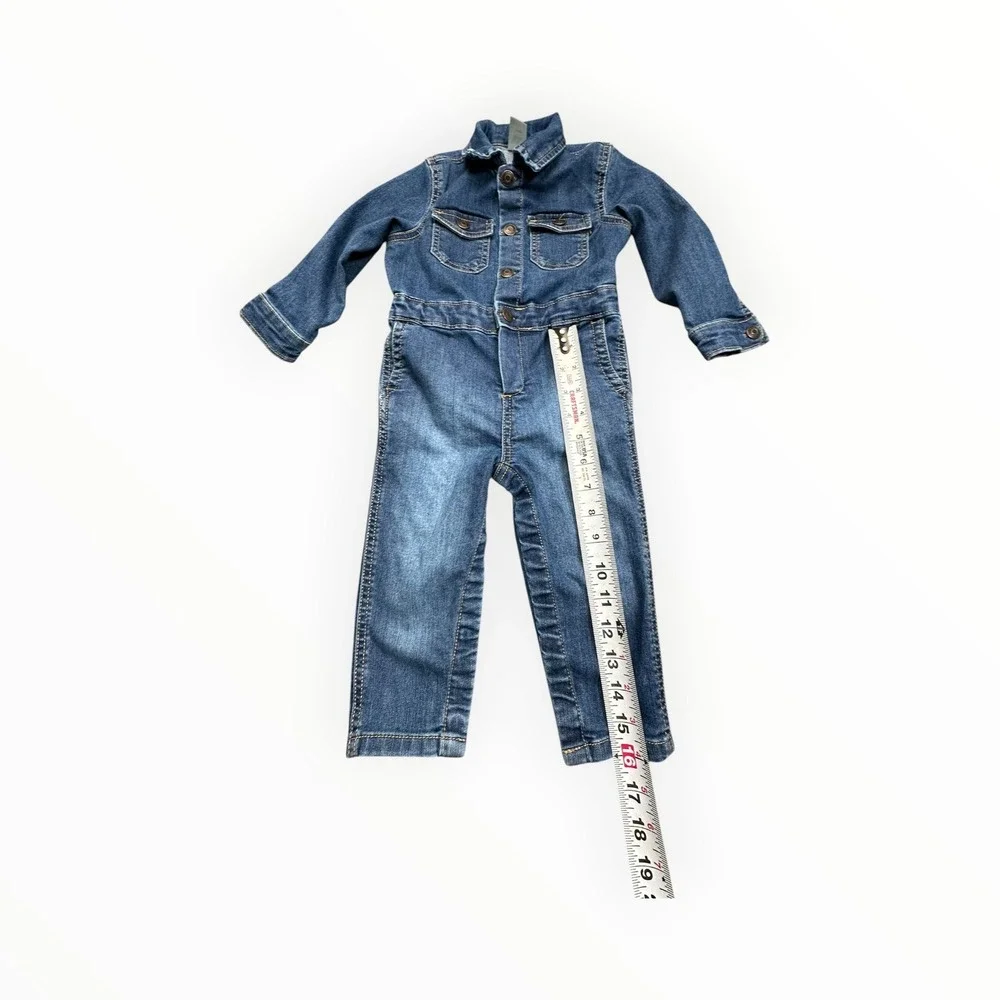 OshKosh Jumpsuit Unisex 24M Blue Denim B'gosh Script Logo Long‎ Sleeve Coverall